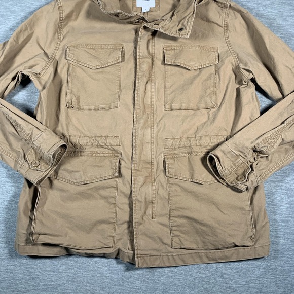 Old Navy Jacket Mens XL Tan Hooded Utility Cotton Blend Zip Front Cargo Pockets - Picture 3 of 13